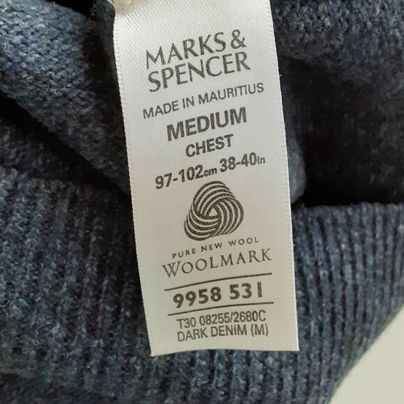 Marks & Spencer 100% Pure New Wool Sweater Crewneck Pullover Dark Blue Mens M - Picture 7 of 12